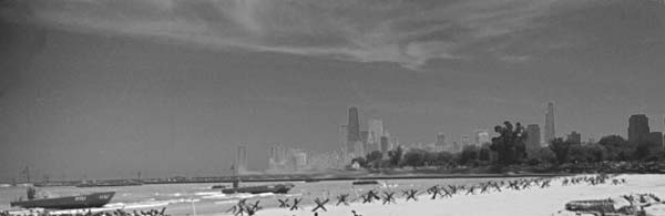 Chicago's skyline with UN barges